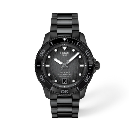Front view of the watch Tissot Seastar 1000 40mm with shadow