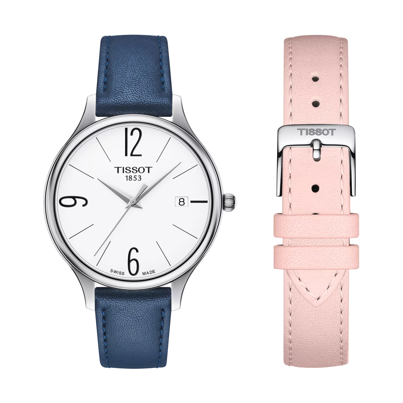 Front view of the watch Tissot Bella Ora Round with additional bracelet