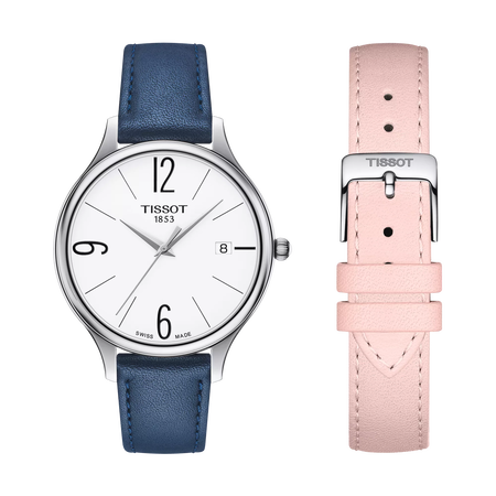 Front view of the watch Tissot Bella Ora Round with additional bracelet