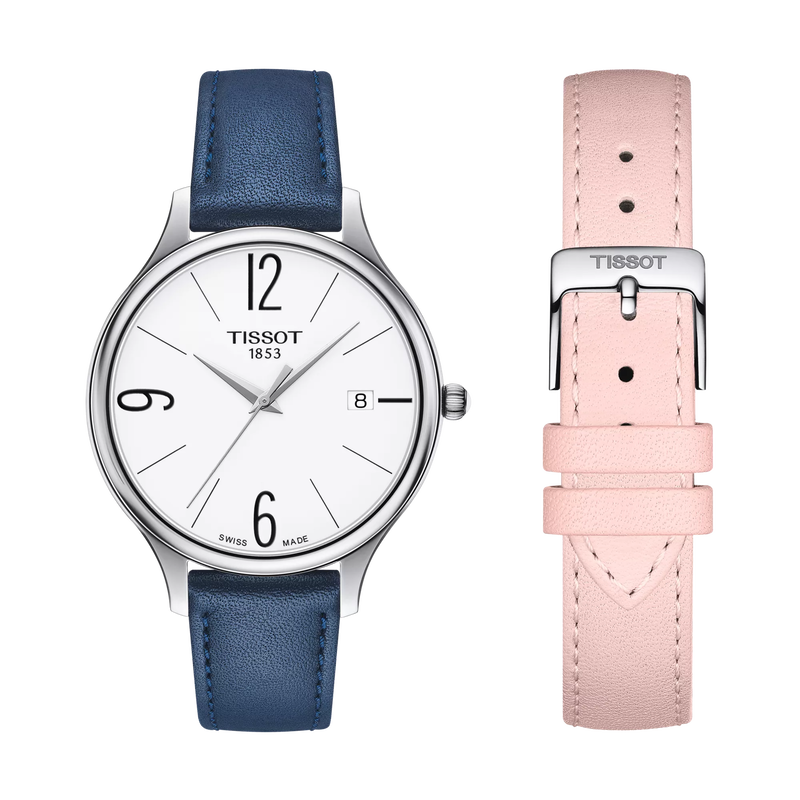 Front view of the watch Tissot Bella Ora Round with additional bracelet