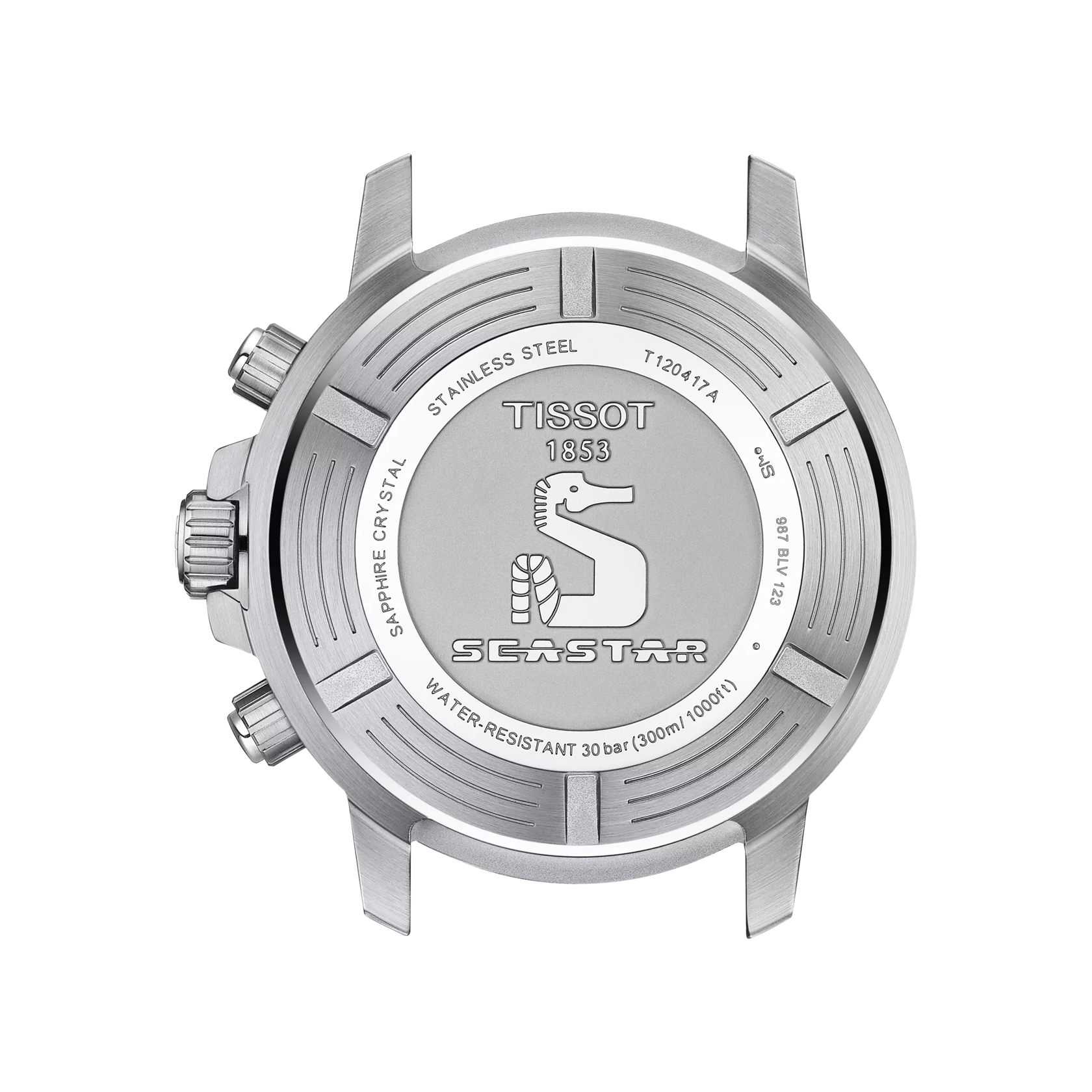 Back view of the watch case Tissot Seastar 1000 Quartz Chronograph