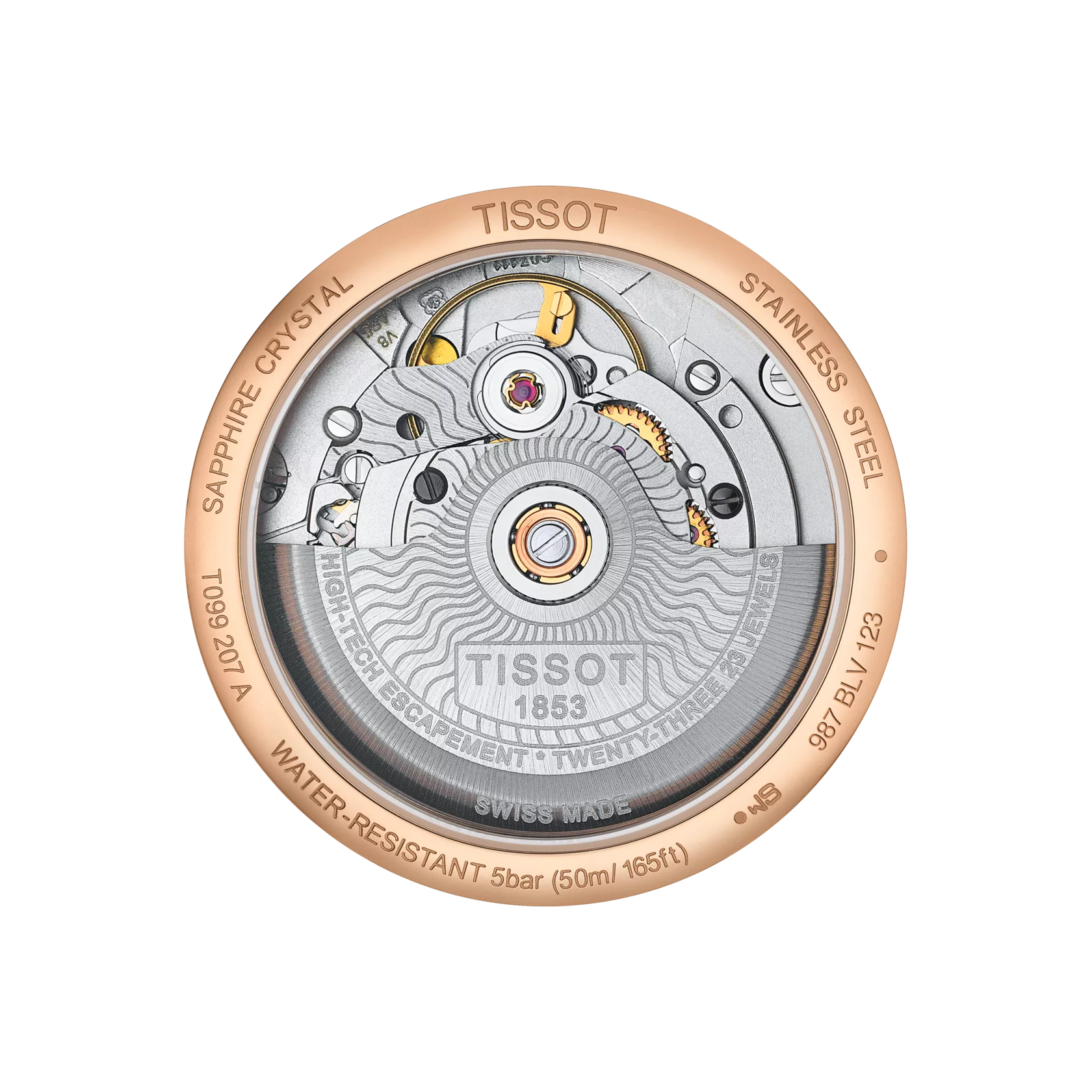 มุมมองด้านหลังของตัวเรือนนาฬิกา Tissot Chemin des Tourelles Powermatic 80 Lady