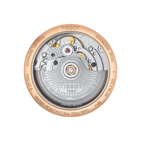 มุมมองด้านหลังของตัวเรือนนาฬิกา Tissot Chemin des Tourelles Powermatic 80 Lady