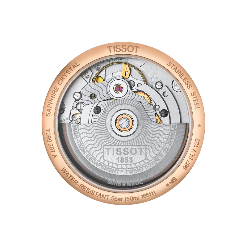 มุมมองด้านหลังของตัวเรือนนาฬิกา Tissot Chemin des Tourelles Powermatic 80 Lady