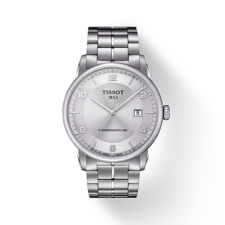 Front view of the watch Tissot Luxury Powermatic 80 with shadow