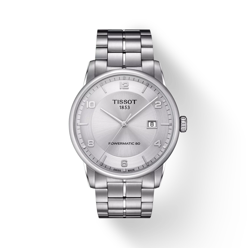 Front view of the watch Tissot Luxury Powermatic 80 with shadow