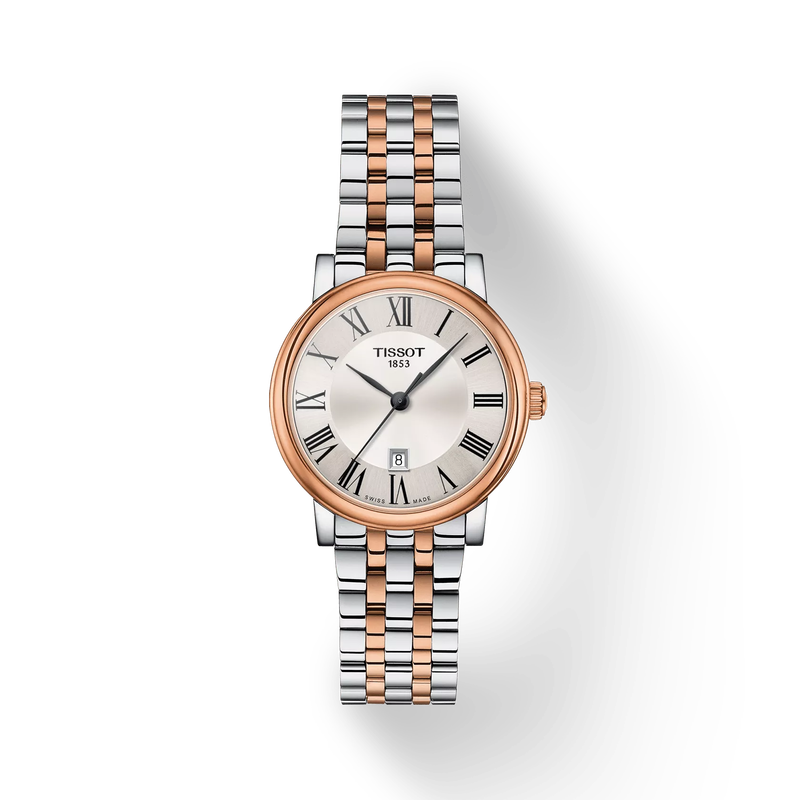 그림자가 있는 티쏘 카슨 프리미엄 30mm 시계의 전면 보기