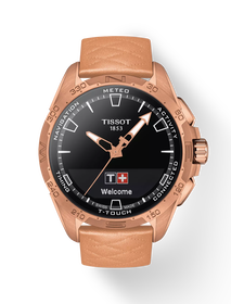 Vue de face de la montre Tissot T-Touch Connect Solar 47.5mm avec ombre