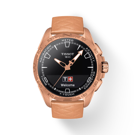Vue de face de la montre Tissot T-Touch Connect Solar 47.5mm avec ombre