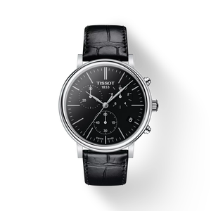 Front view of the watch Tissot Carson Premium 卡森系列計時款 with shadow