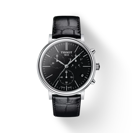 Front view of the watch Tissot Carson Premium Chronograph with shadow