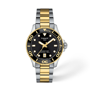 Front view of the watch Tissot Seastar 1000 36mm with shadow