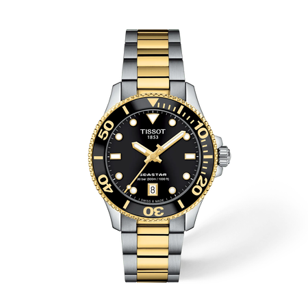 Front view of the watch Tissot Seastar 1000 36mm with shadow