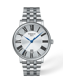 Vista frontal del reloj Tissot Carson Premium 40mm con sombra