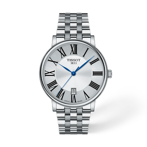 มุมมองด้านหน้าของนาฬิกา Tissot Carson Premium 40mm พร้อมเงา