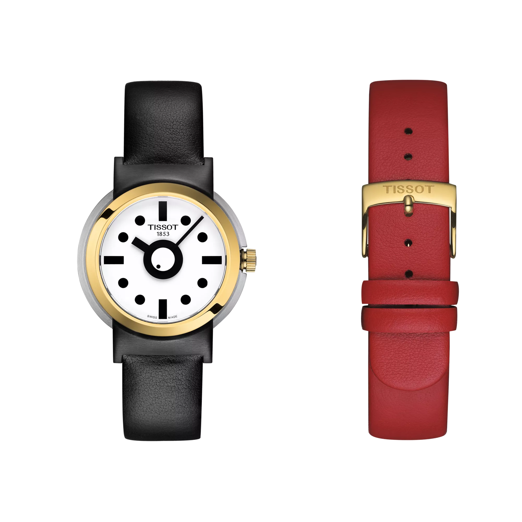 Front view of the watch Tissot Heritage Memphis Lady with additional bracelet