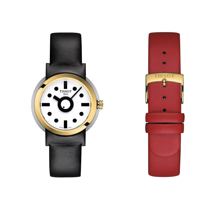 Front view of the watch Tissot Heritage Memphis Lady with additional bracelet