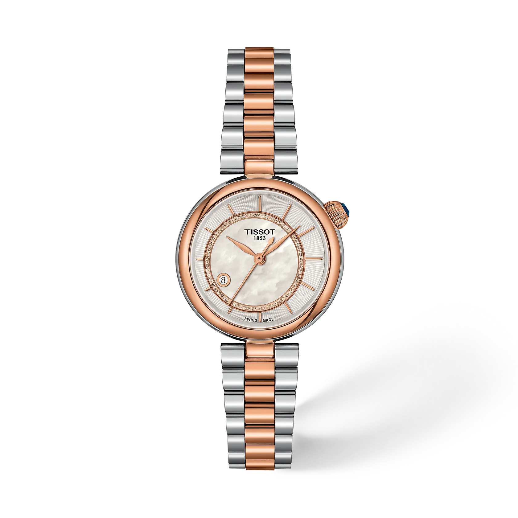 Front view of the watch Tissot D&eacute;sir 28mm with shadow