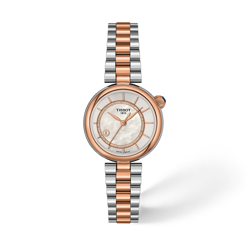Front view of the watch Tissot D&eacute;sir 28mm with shadow