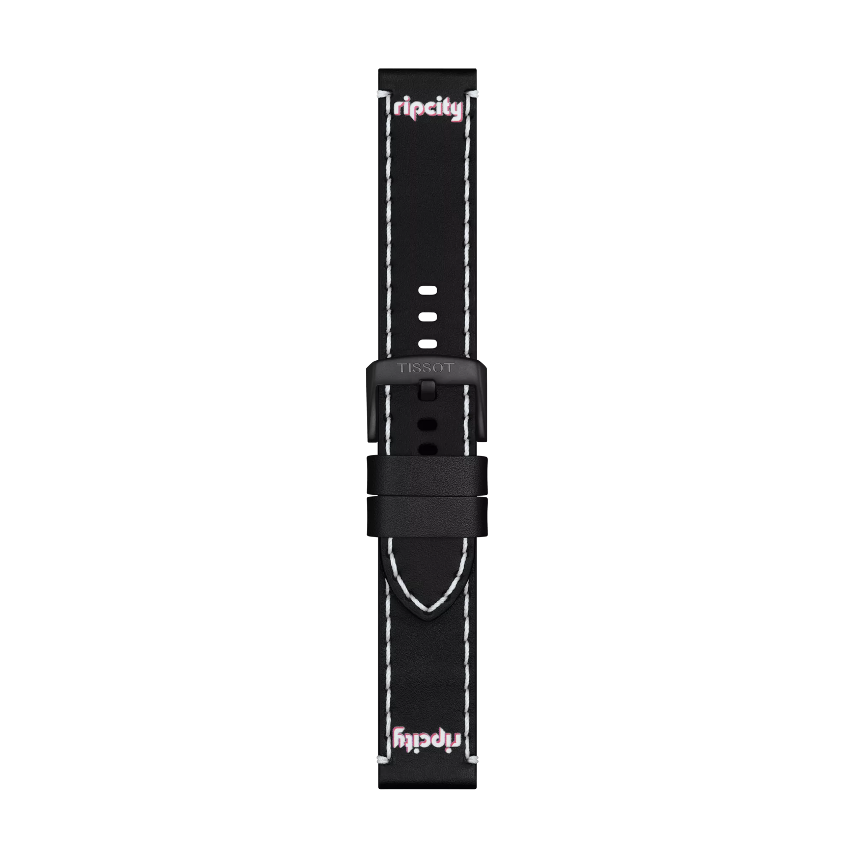 Front view of Tissot Official Black Leather Strap Lugs 22 mm