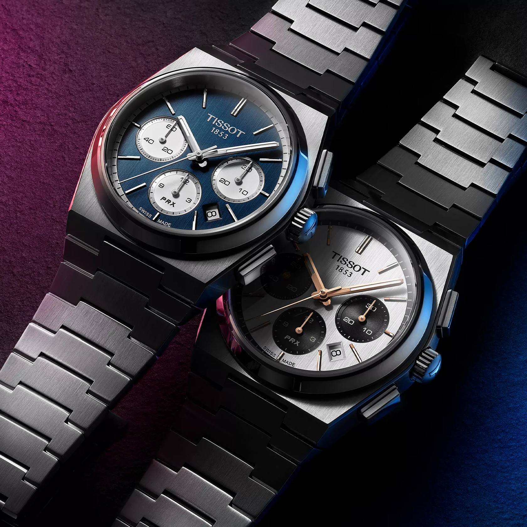 Tissot PRX 42mm watch on a colored background