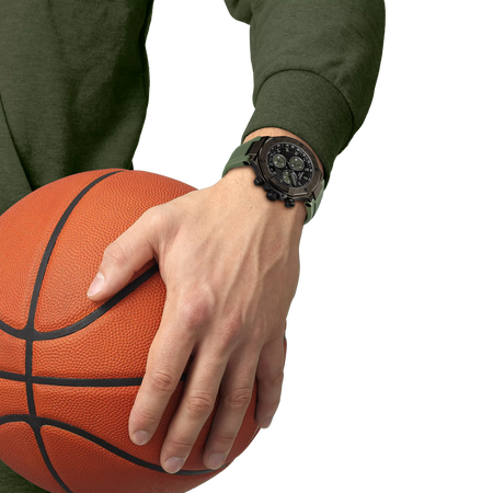 Simulation of the watch Tissot T-Race 45mm on a wrist