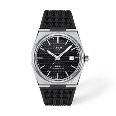 Front view of the watch Tissot PRX 40mm with shadow