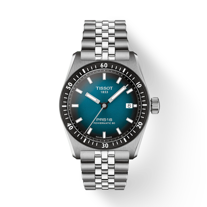 Front view of the watch Tissot PR516 38mm with shadow