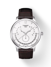 Front view of the watch Tissot Tradition Perpetual Calendar with shadow