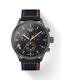 Front view of the watch Tissot Chrono XL Brooklyn Nets with shadow