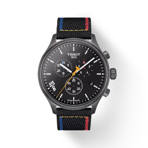 Front view of the watch Tissot Chrono XL Brooklyn Nets with shadow