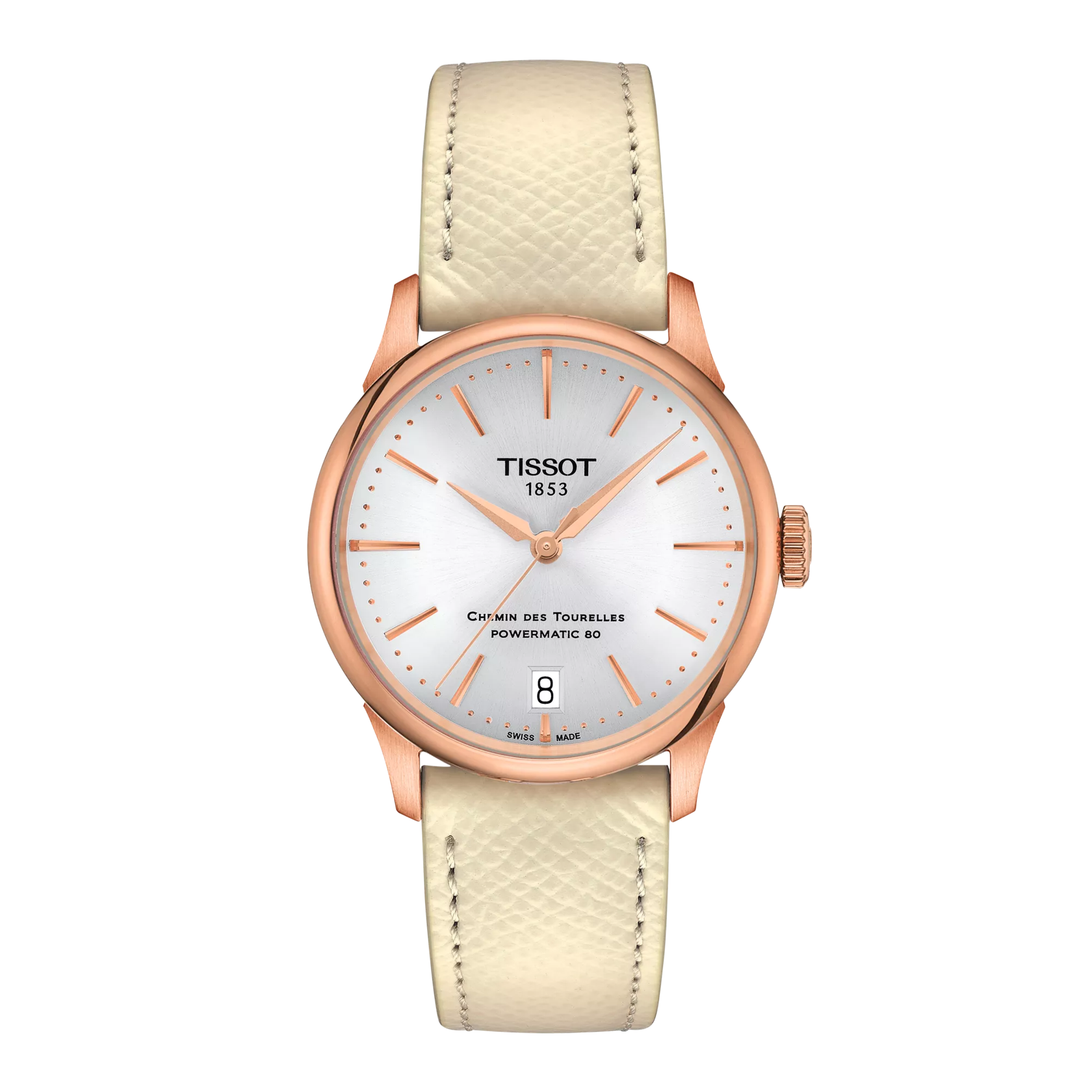 Front view of the watch Tissot Chemin des Tourelles Powermatic 80 34 mm