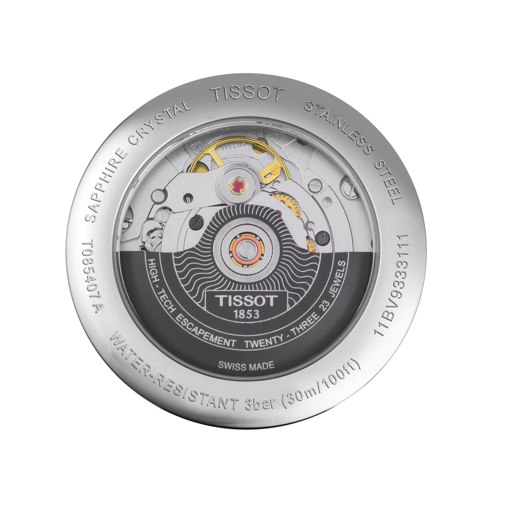 Back view of the watch case Tissot Carson Powermatic 80