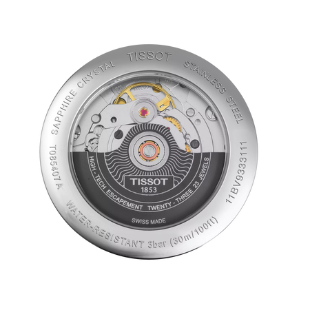 มุมมองด้านหลังของตัวเรือนนาฬิกา Tissot Carson Powermatic 80