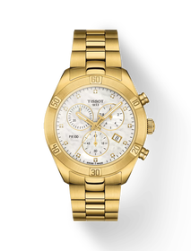 มุมมองด้านหน้าของนาฬิกา Tissot PR 100 Sport Chic Chronograph พร้อมเงา