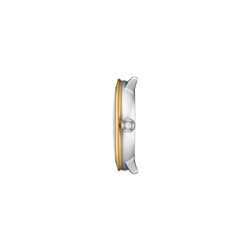 Profile view of the watch case Tissot Glendora Gold 33mm