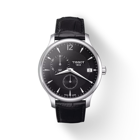 Vue de face de la montre Tissot Tradition GMT avec ombre