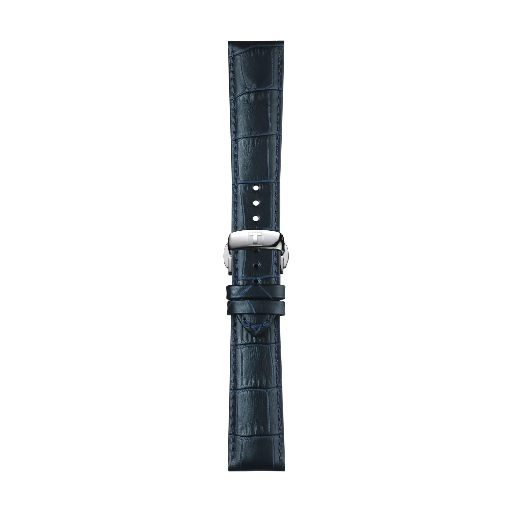 Front view of Tissot Official Blue Leather Strap Lugs 21 mm