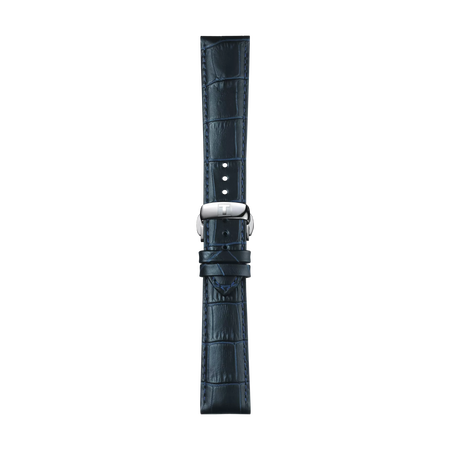 Front view of Tissot Official Blue Leather Strap Lugs 21 mm