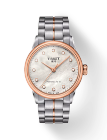 Vue de face de la montre Tissot Luxury Automatic avec ombre