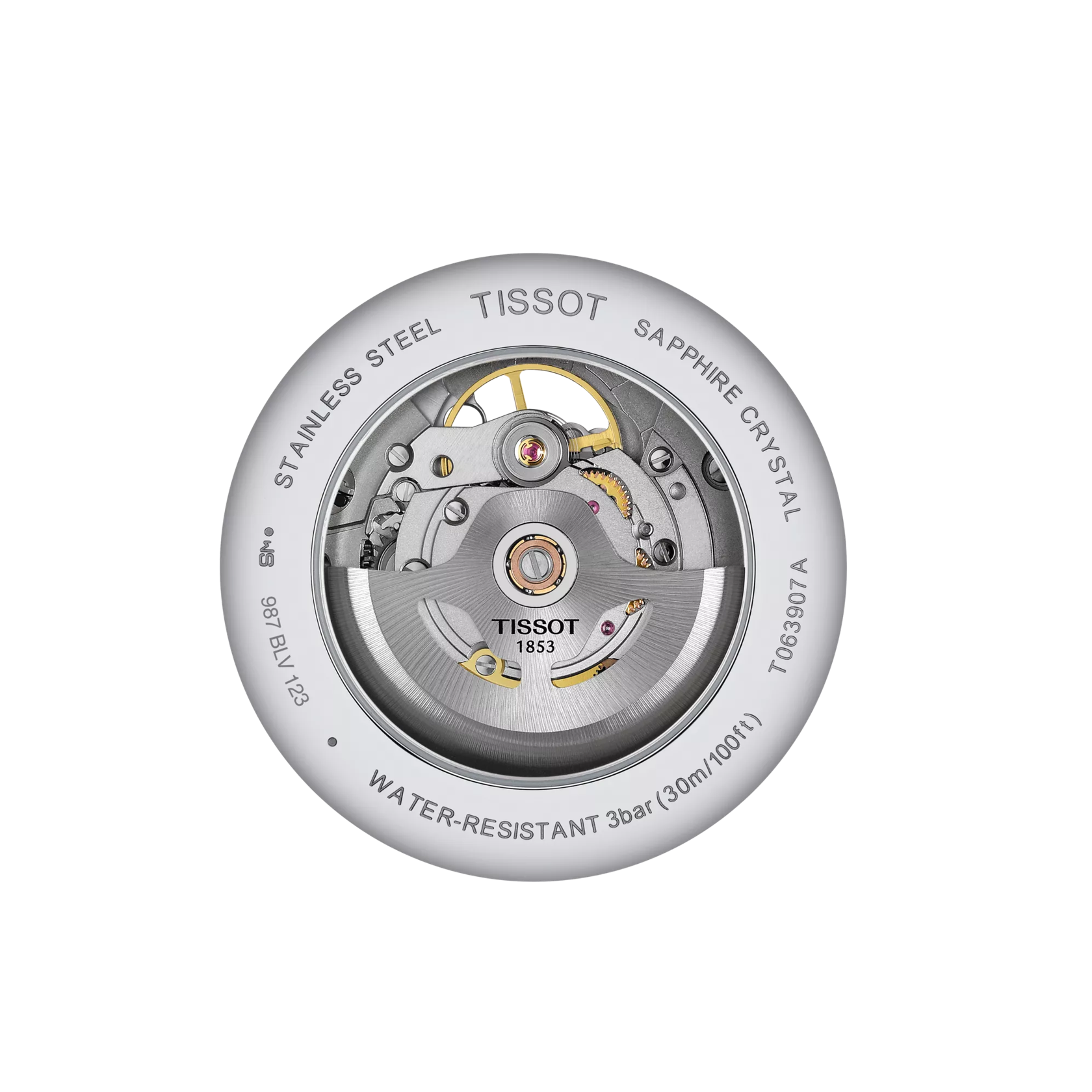 Back view of the watch case Tissot Tradition Powermatic 80 Open Heart