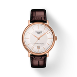 Front view of the watch Tissot Carson Premium Powermatic 80 with shadow