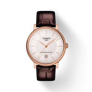Front view of the watch Tissot Carson Premium Powermatic 80 with shadow