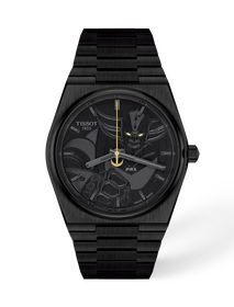 Front view of the watch Tissot PRX UFO Robot Grendizer 50th Anniversary 40mm with shadow