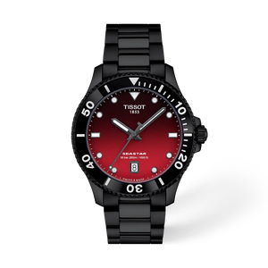 Vista frontal del reloj Tissot Seastar 1000 40mm con sombra