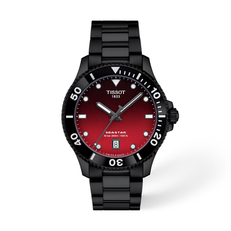Front view of the watch Tissot Seastar 1000 40mm with shadow