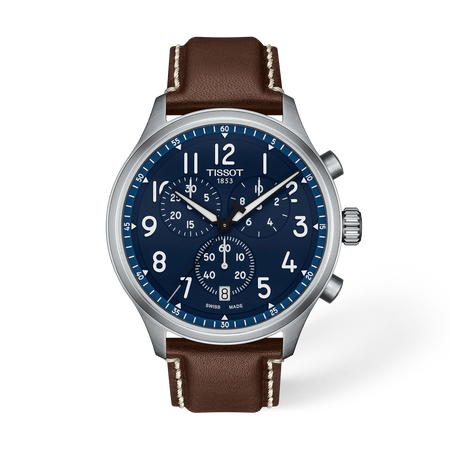 มุมมองด้านหน้าของนาฬิกา Tissot Chrono XL Vintage 45mm พร้อมเงา