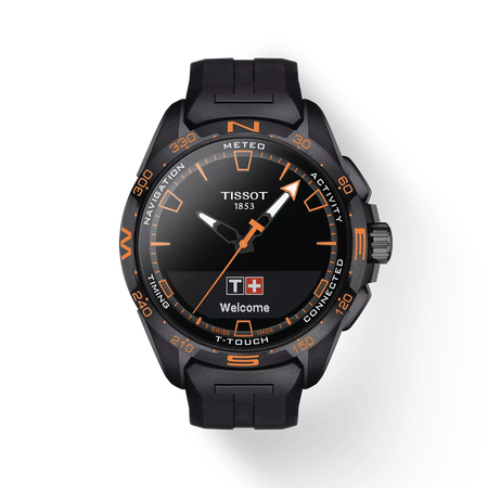 Front view of the watch Tissot T-Touch Connect Solar 47.5mm with shadow
