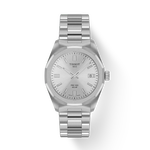 그림자가 있는 티쏘 PRC 100 솔라 실버 34mm 시계의 전면 보기