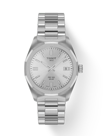 Front view of the watch Tissot PRC 100 Solar 34mm with shadow